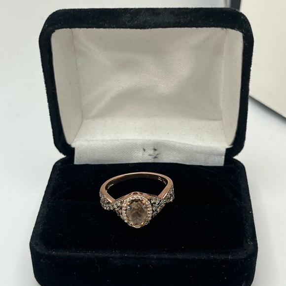 LeVian 14K Strawberry Rose Gold Smoky Quartz and Chocolate Vanilla Diamonds Ring - Picture 8 of 9